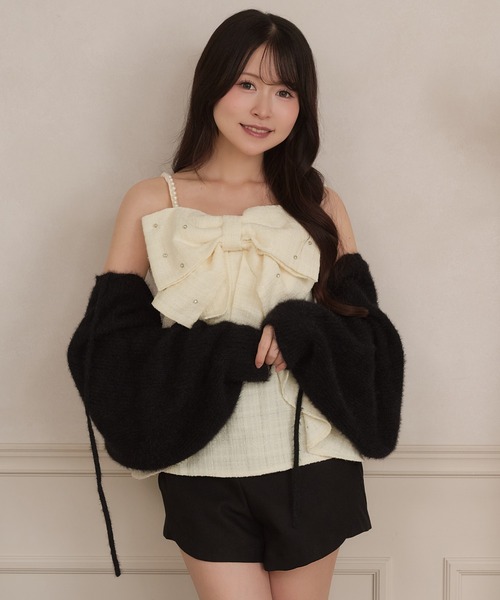apres jour(アプレジュール)の「ビジューリボンツイードビスチェ(その他トップス・レディース・オフホワイト/ピンクベージュ/ブラック・X-LARGE/フリー)」の2枚目の写真