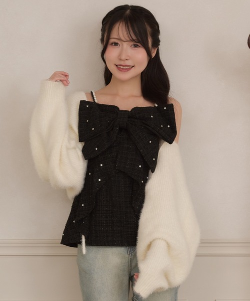 apres jour(アプレジュール)の「ビジューリボンツイードビスチェ(その他トップス・レディース・オフホワイト/ピンクベージュ/ブラック・X-LARGE/フリー)」の1枚目の写真