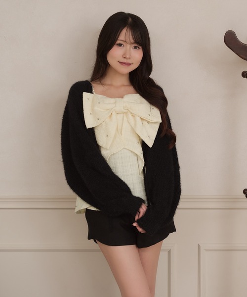 apres jour(アプレジュール)の「ビジューリボンツイードビスチェ(その他トップス・レディース・オフホワイト/ピンクベージュ/ブラック・X-LARGE/フリー)」の6枚目の写真