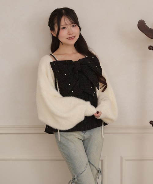 apres jour(アプレジュール)の「ビジューリボンツイードビスチェ(その他トップス・レディース・オフホワイト/ピンクベージュ/ブラック・X-LARGE/フリー)」の11枚目の写真