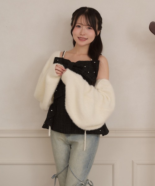 apres jour(アプレジュール)の「ビジューリボンツイードビスチェ(その他トップス・レディース・オフホワイト/ピンクベージュ/ブラック・X-LARGE/フリー)」の12枚目の写真