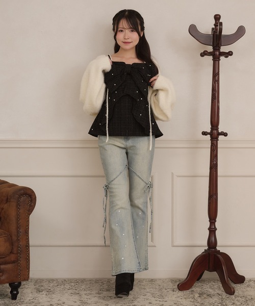 apres jour(アプレジュール)の「ビジューリボンツイードビスチェ(その他トップス・レディース・オフホワイト/ピンクベージュ/ブラック・X-LARGE/フリー)」の15枚目の写真