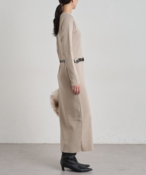 LOUNGEDRESS(ラウンジドレス)の「ボートネックニットワンピース(ワンピース・レディース・ブラック/ライトベージュ・FREE)」の12枚目の写真