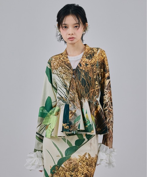 NON TOKYO(ノントーキョー)の「DIRECT PRINT RIB GATHER CARDIGAN(カーディガン/ボレロ・レディース・マルチ/グリーン・FREE)」の2枚目の写真