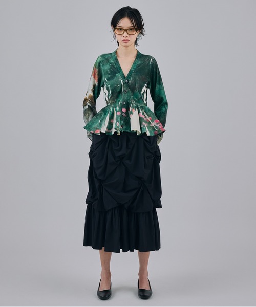NON TOKYO(ノントーキョー)の「DIRECT PRINT RIB GATHER CARDIGAN(カーディガン/ボレロ・レディース・マルチ/グリーン・FREE)」の5枚目の写真