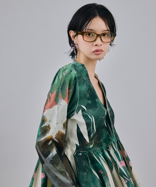 NON TOKYO(ノントーキョー)の「DIRECT PRINT RIB GATHER CARDIGAN(カーディガン/ボレロ・レディース・マルチ/グリーン・FREE)」の3枚目の写真