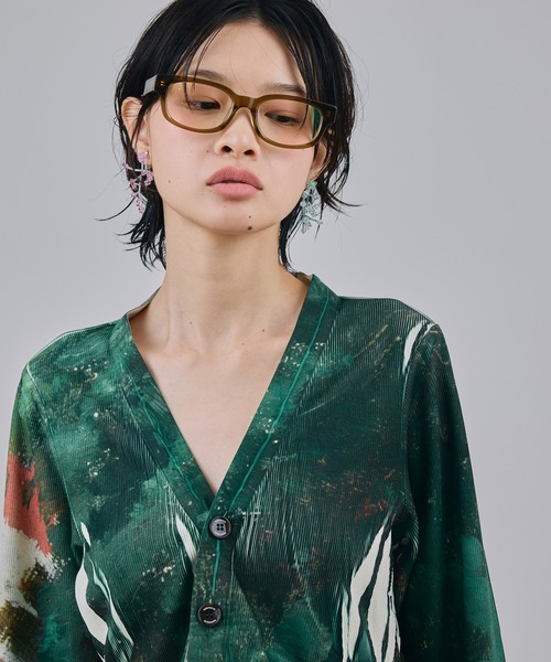 NON TOKYO(ノントーキョー)の「DIRECT PRINT RIB GATHER CARDIGAN(カーディガン/ボレロ・レディース・マルチ/グリーン・FREE)」の4枚目の写真