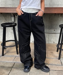 ダブルウエストデニムワイドパンツ
