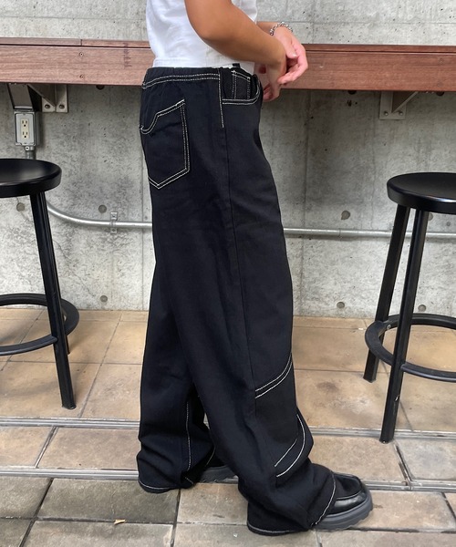 ROGER AND RAW（ロジャーアンドロウ）の「ダブルウエストデニムワイドパンツ（デニムパンツ・レディース・ブラック/ブルー・SMALL/MEDIUM）」の11枚目の写真