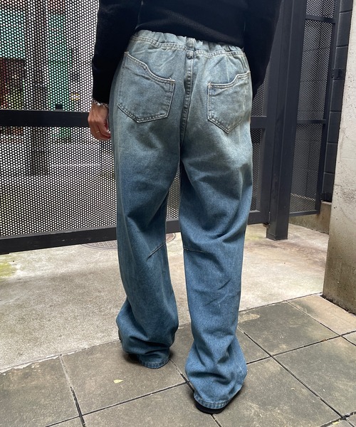 ROGER AND RAW（ロジャーアンドロウ）の「ダブルウエストデニムワイドパンツ（デニムパンツ・レディース・ブラック/ブルー・SMALL/MEDIUM）」の4枚目の写真