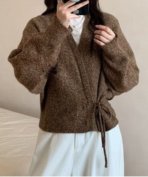 カシュクールミックスヤーンニットカーディガン