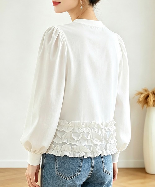 Doux Belle（ドゥーベル）の「裾フリルボリューム袖長袖カットソー（Tシャツ/カットソー・レディース・ホワイト/ブラック・FREE）」の12枚目の写真