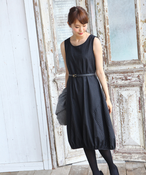 Rps アールピーエス の ベルト付起毛ストライプノースリーブバルーンワンピース ワンピース Wear