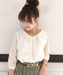 laboratory work | 袖オーガンジーレース 衿タックプルオーバー(Tシャツ/カットソー)