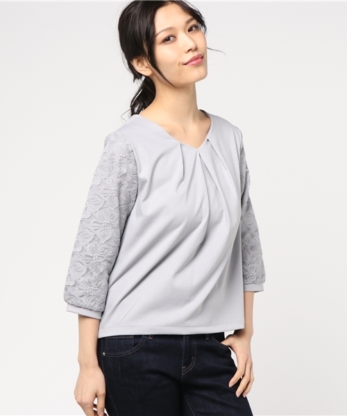 laboratory work（ラボラトリーワーク）の「袖オーガンジーレース 衿タックプルオーバー（Tシャツ/カットソー・レディース・ライトグレー/オフホワイト/ライトベージュ・MEDIUM）」の14枚目の写真