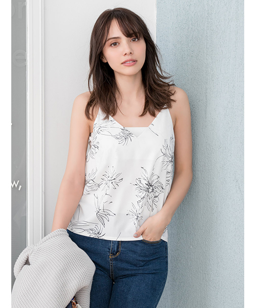 fifth（フィフス）の「モノトーン花柄キャミソール（キャミソール・レディース・ブラック/ホワイト・MEDIUM）」の2枚目の写真