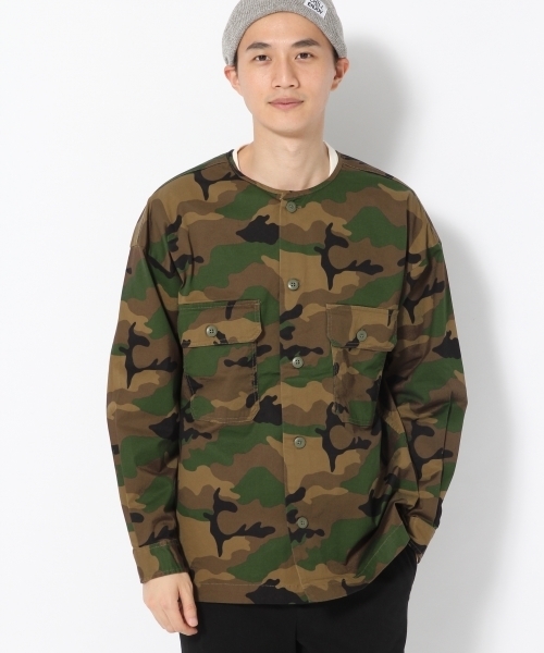 GLOBAL WORK（グローバルワーク）の「ノーカラーファティーグシャツ/761876（シャツ/ブラウス・メンズ・グリーン/カーキ・MEDIUM/SMALL/LARGE/X-LARGE）」の15枚目の写真