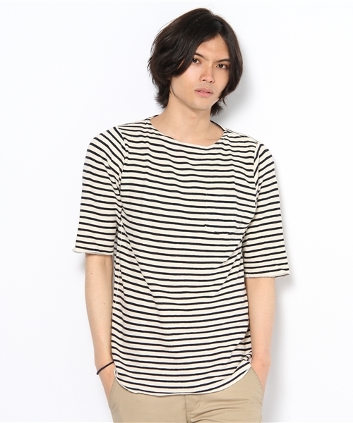 WEGO(ウィゴー)の「変形インレーボーダー5STee(Tシャツ/カットソー・メンズ・オフホワイト/杢グレー/ネイビー・MEDIUM/LARGE)」の2枚目の写真