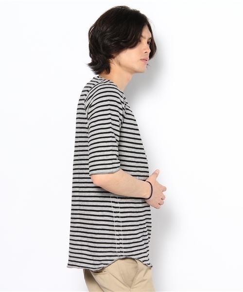 WEGO(ウィゴー)の「変形インレーボーダー5STee(Tシャツ/カットソー・メンズ・オフホワイト/杢グレー/ネイビー・MEDIUM/LARGE)」の4枚目の写真