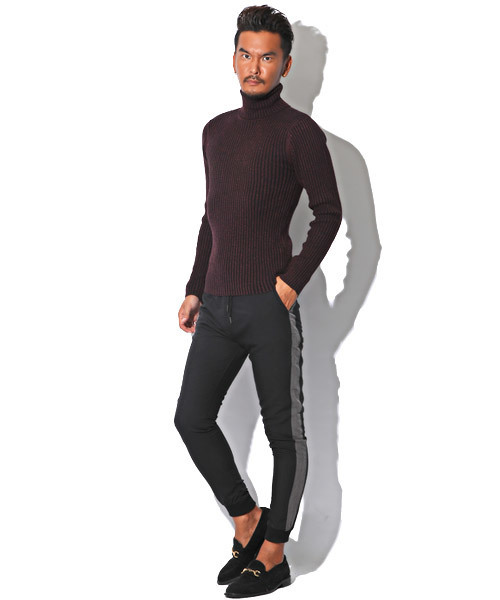LUXSTYLE(ラグスタイル)の「リブタートルネックニットソー(ニット/セーター・メンズ・チャコール/オフホワイト/杢グレー/ネイビー/ワイン/ブラック・L/M/XL)」の10枚目の写真