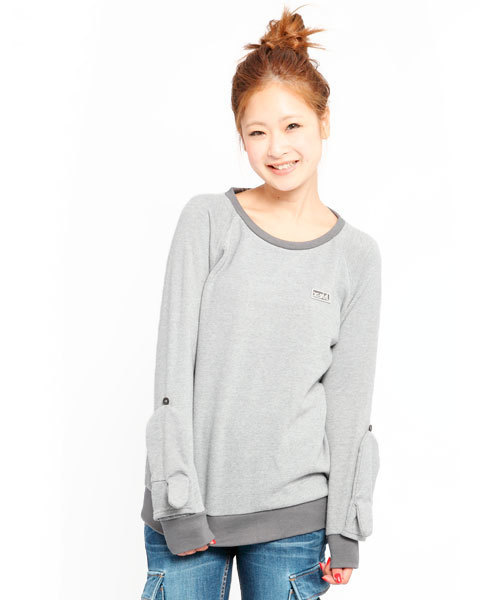 X-girl(エックスガール)の「WARMIE CREW NECK TOP(スウェット・レディース・ブラック/アッシュグレー/ピンク・1/2)」の3枚目の写真