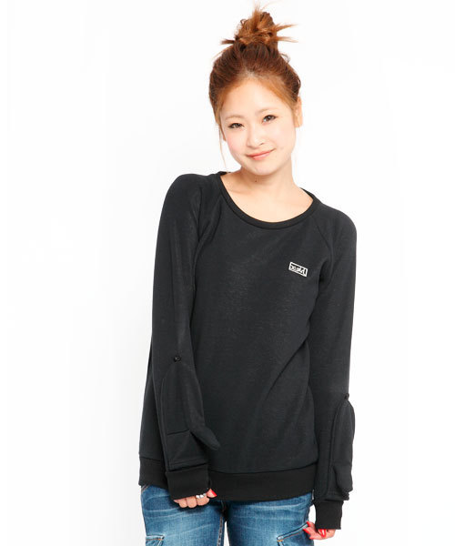 X-girl(エックスガール)の「WARMIE CREW NECK TOP(スウェット・レディース・ブラック/アッシュグレー/ピンク・1/2)」の2枚目の写真