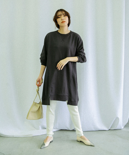 select MOCA（セレクトモカ）の「サーマルドッキングスウェットチュニックプルオーバー(サイドワッフルスウェット長袖プルオーバー)（スウェット・レディース・グレー/アイボリー/チャコール・FREE）」の8枚目の写真