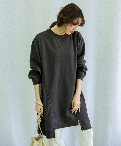 select MOCA（セレクトモカ）の「サーマルドッキングスウェットチュニックプルオーバー(サイドワッフルスウェット長袖プルオーバー)（スウェット・レディース・グレー/アイボリー/チャコール・FREE）」の19枚目の写真