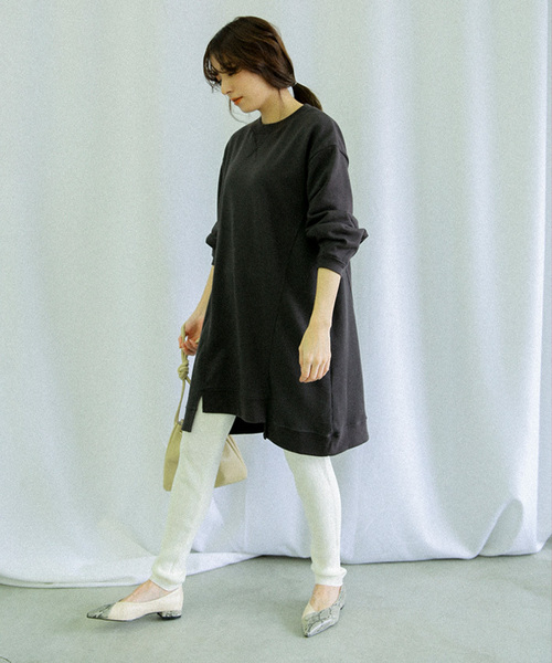 select MOCA（セレクトモカ）の「サーマルドッキングスウェットチュニックプルオーバー(サイドワッフルスウェット長袖プルオーバー)（スウェット・レディース・グレー/アイボリー/チャコール・FREE）」の21枚目の写真