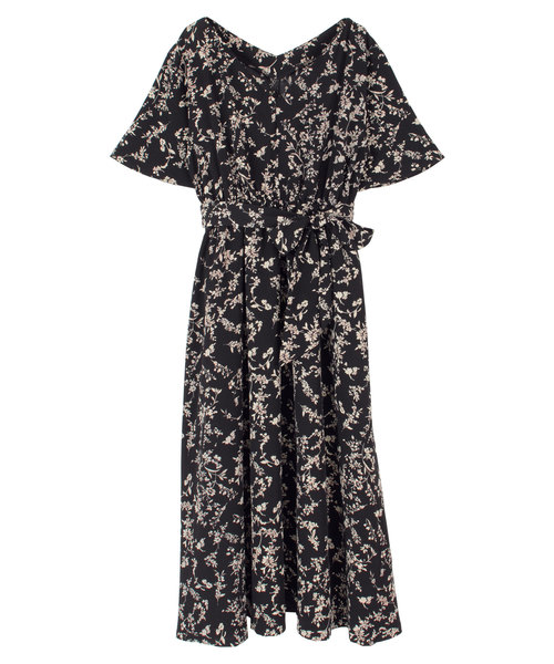 titivate（ティティベイト）の「フラワープリント半袖Vネックワンピース（シャツワンピース・レディース・ブラック/ライトベージュ・S/M/L）」の3枚目の写真