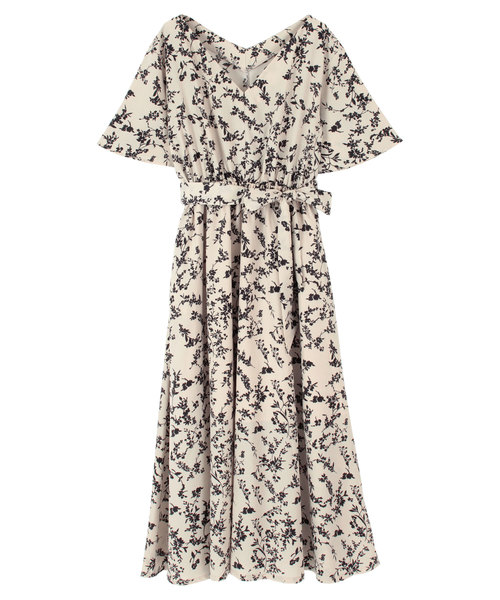 titivate（ティティベイト）の「フラワープリント半袖Vネックワンピース（シャツワンピース・レディース・ブラック/ライトベージュ・S/M/L）」の4枚目の写真