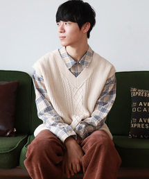 PairPair | 【PairPair１周年限定アイテム】チェック柄ドロップシャツ×ニットベストセット(シャツ/ブラウス)