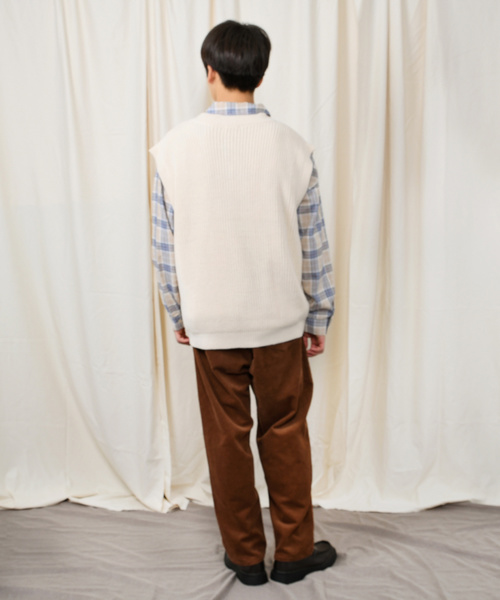 PairPair（ペアペア）の「チェック柄ドロップシャツ×ニットベストセット（シャツ/ブラウス・メンズ・アイボリー/ブラウン系その他・FREE）」の5枚目の写真
