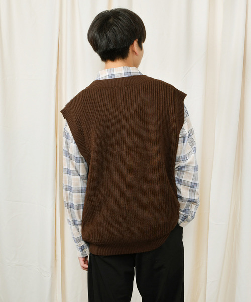 PairPair（ペアペア）の「チェック柄ドロップシャツ×ニットベストセット（シャツ/ブラウス・メンズ・アイボリー/ブラウン系その他・FREE）」の12枚目の写真
