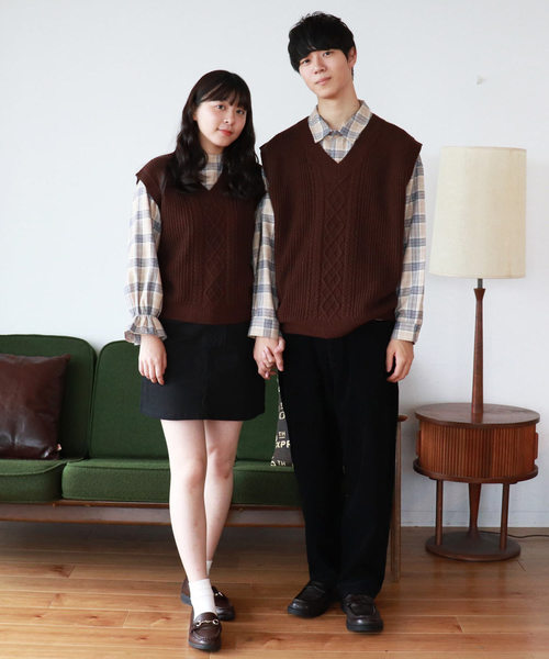 PairPair（ペアペア）の「チェック柄ドロップシャツ×ニットベストセット（シャツ/ブラウス・メンズ・アイボリー/ブラウン系その他・FREE）」の16枚目の写真