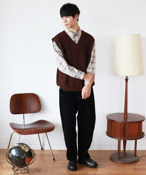 PairPair（ペアペア）の「チェック柄ドロップシャツ×ニットベストセット（シャツ/ブラウス・メンズ・アイボリー/ブラウン系その他・FREE）」の18枚目の写真