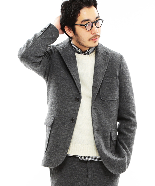 Beams Plus ビームスプラス の Beams Plus 3b グレー フラノ ニットジャケット テーラードジャケット Wear
