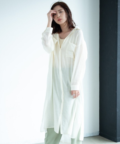 Aunt Marie's（アントマリーズ）の「AUNT MARIE'S シアーシャツワンピース（ワンピース・レディース・ブラック/ベージュ/ライトグリーン/ナチュラル・FREE）」の3枚目の写真