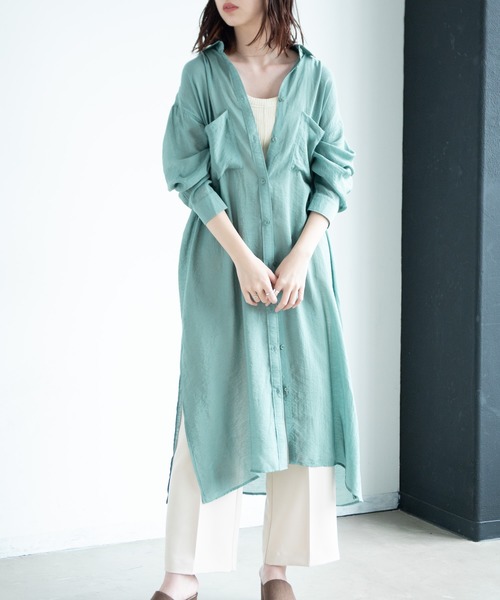 Aunt Marie's（アントマリーズ）の「AUNT MARIE'S シアーシャツワンピース（ワンピース・レディース・ブラック/ベージュ/ライトグリーン/ナチュラル・FREE）」の4枚目の写真