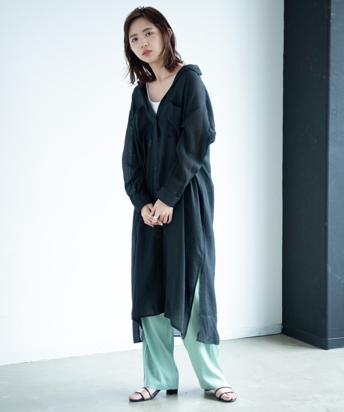 Aunt Marie's（アントマリーズ）の「AUNT MARIE'S シアーシャツワンピース（ワンピース・レディース・ブラック/ベージュ/ライトグリーン/ナチュラル・FREE）」の5枚目の写真