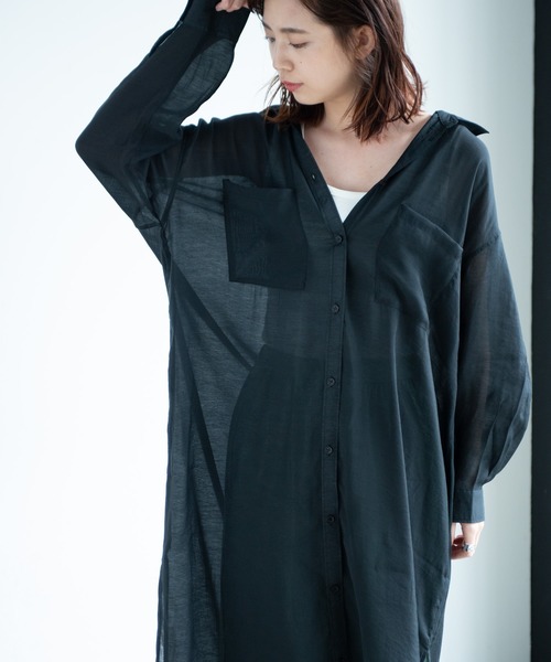 Aunt Marie's（アントマリーズ）の「AUNT MARIE'S シアーシャツワンピース（ワンピース・レディース・ブラック/ベージュ/ライトグリーン/ナチュラル・FREE）」の9枚目の写真