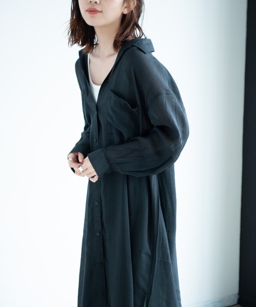 Aunt Marie's（アントマリーズ）の「AUNT MARIE'S シアーシャツワンピース（ワンピース・レディース・ブラック/ベージュ/ライトグリーン/ナチュラル・FREE）」の10枚目の写真