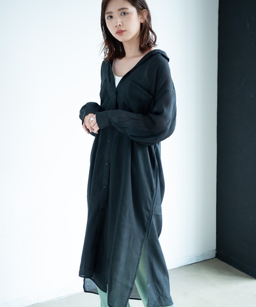 Aunt Marie's（アントマリーズ）の「AUNT MARIE'S シアーシャツワンピース（ワンピース・レディース・ブラック/ベージュ/ライトグリーン/ナチュラル・FREE）」の12枚目の写真