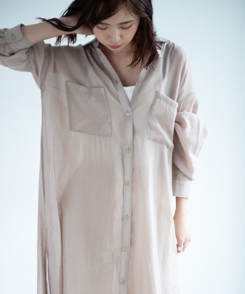 Aunt Marie's（アントマリーズ）の「AUNT MARIE'S シアーシャツワンピース（ワンピース・レディース・ブラック/ベージュ/ライトグリーン/ナチュラル・FREE）」の16枚目の写真