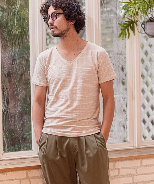 CAMBIO(カンビオ)の「mt6376-カットオフVネックカットソー(Tシャツ/カットソー・メンズ・ホワイト/ブラック/ベージュ/ブルー・S/M/L)」の14枚目の写真