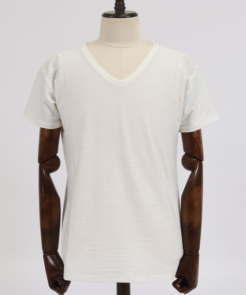 CAMBIO(カンビオ)の「mt6376-カットオフVネックカットソー(Tシャツ/カットソー・メンズ・ホワイト/ブラック/ベージュ/ブルー・S/M/L)」の22枚目の写真
