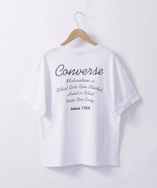 CONVERSE（コンバース）の「CONVERSE コンバース Chaco closet別注 袖ロールアップバックロゴプリント半袖Tシャツ（Tシャツ/カットソー・レディース・ホワイト/ブラック/サンドベージュ・FREE）」の5枚目の写真