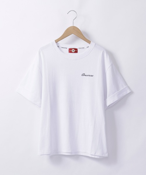 CONVERSE（コンバース）の「CONVERSE コンバース Chaco closet別注 袖ロールアップバックロゴプリント半袖Tシャツ（Tシャツ/カットソー・レディース・ホワイト/ブラック/サンドベージュ・FREE）」の4枚目の写真
