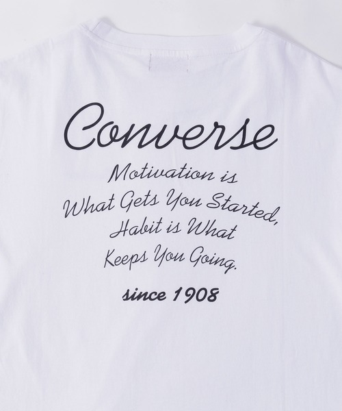 CONVERSE（コンバース）の「CONVERSE コンバース Chaco closet別注 袖ロールアップバックロゴプリント半袖Tシャツ（Tシャツ/カットソー・レディース・ホワイト/ブラック/サンドベージュ・FREE）」の6枚目の写真