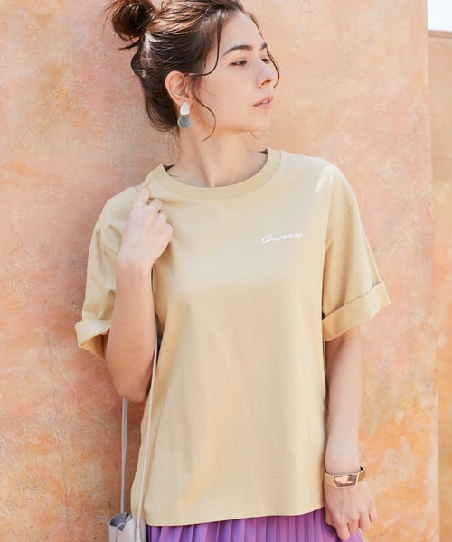 CONVERSE（コンバース）の「CONVERSE コンバース Chaco closet別注 袖ロールアップバックロゴプリント半袖Tシャツ（Tシャツ/カットソー・レディース・ホワイト/ブラック/サンドベージュ・FREE）」の14枚目の写真